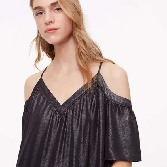 LOFT Grey Metallic Cold Shoulder Swing Dress - Picture 3 of 8